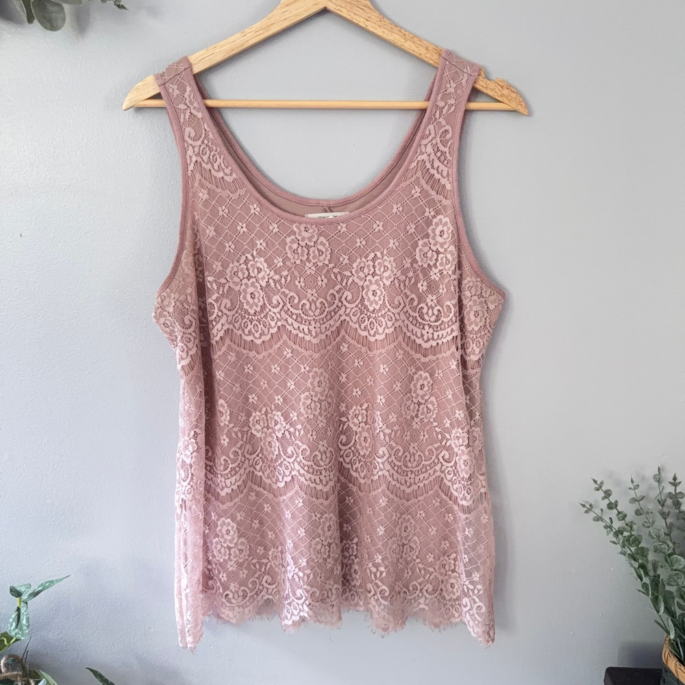 Coquette Fairy Floral Lace Overlay Cottagecore Sleeveless Tank Top Lined Wmns L
